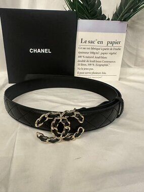 Chanel black leather belt
